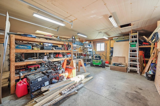 garage featuring a workshop area