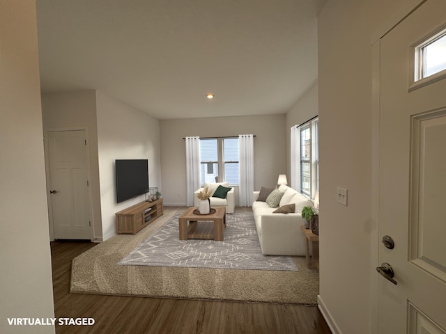 living room with hardwood / wood-style flooring