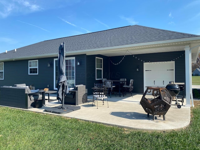 back of house with an outdoor hangout area and a patio area