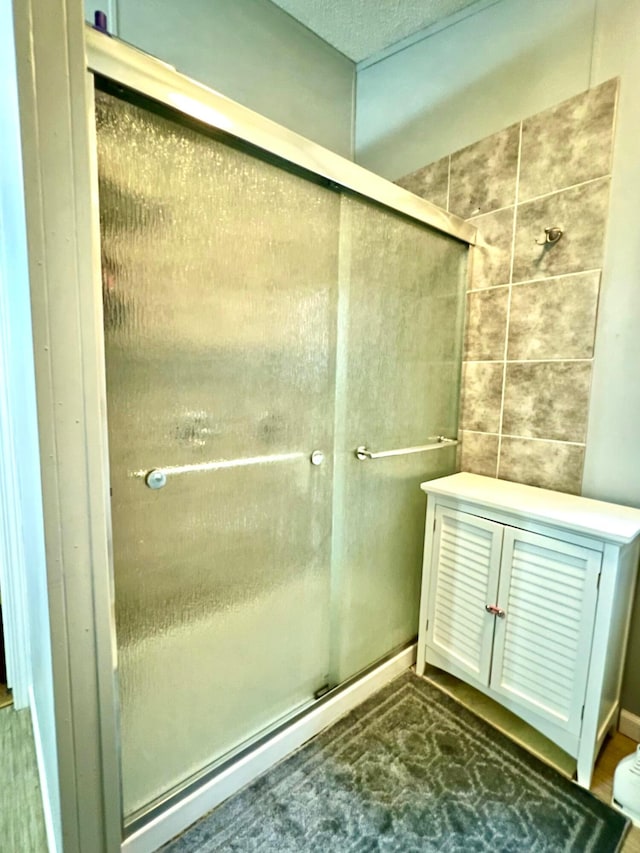 bathroom featuring a shower with shower door