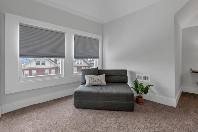 sitting room featuring carpet flooring