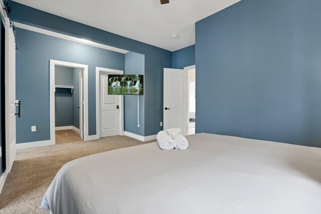 bedroom featuring carpet, a walk in closet, and a closet