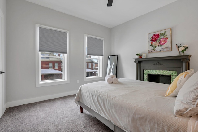 bedroom with carpet floors and ceiling fan