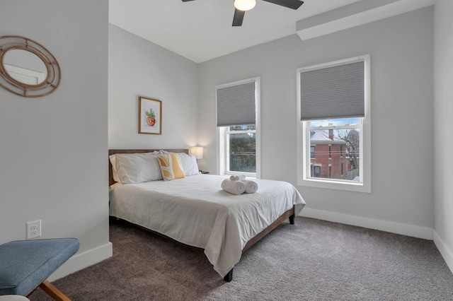 bedroom featuring carpet flooring and ceiling fan