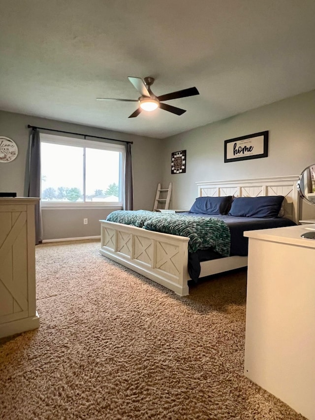 bedroom featuring carpet flooring and ceiling fan