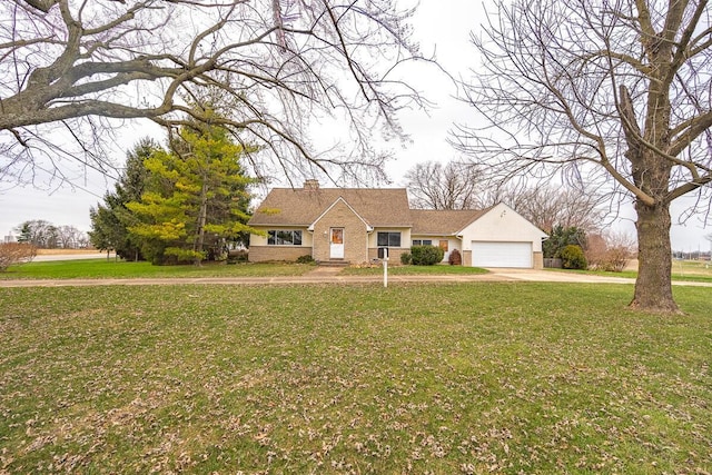 single story home with a front lawn and a garage