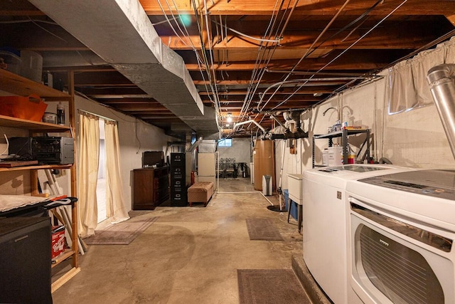 basement with washer and dryer