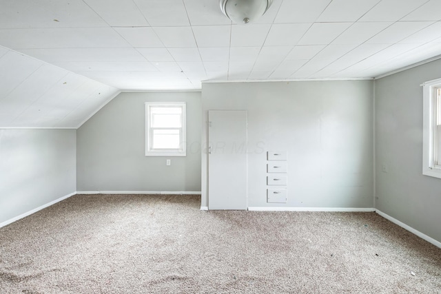 additional living space with carpet floors and vaulted ceiling