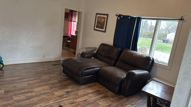 living room with dark wood-type flooring