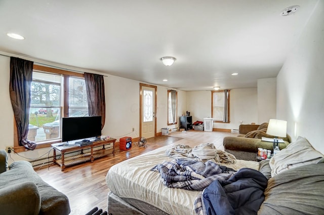 living room with light hardwood / wood-style floors