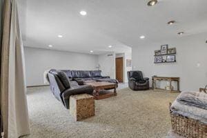 living room featuring light colored carpet