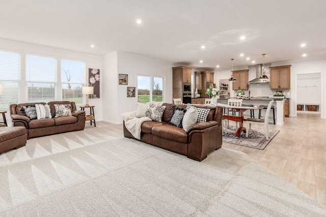 living room with light hardwood / wood-style floors