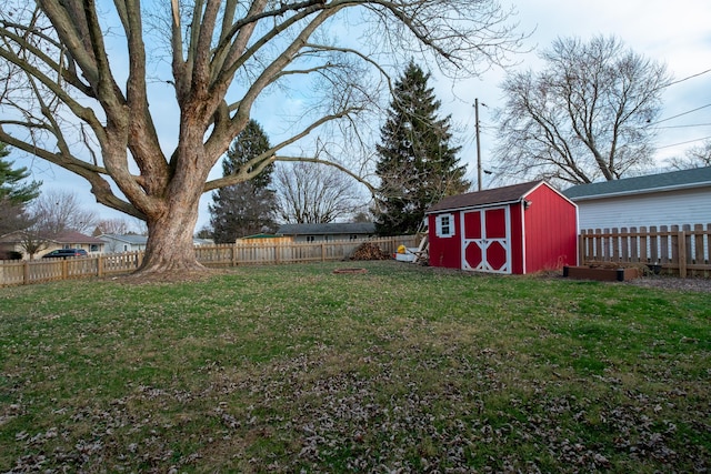 view of yard with a shed