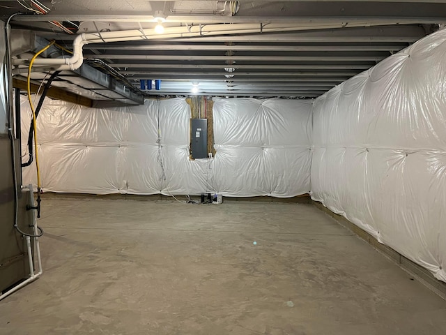 basement featuring electric panel