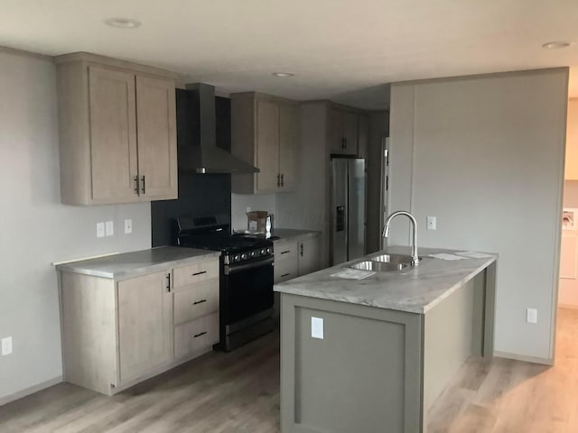 8565 Smith Calhoun Rd Unit 172, Plain City, OH 43064 - kitchen featuring stainless steel appliances, wall chimney exhaust hood, light wood-style flooring, light countertops, and recessed lighting