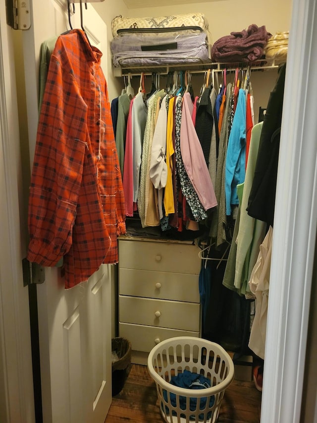 walk in closet featuring dark hardwood / wood-style floors