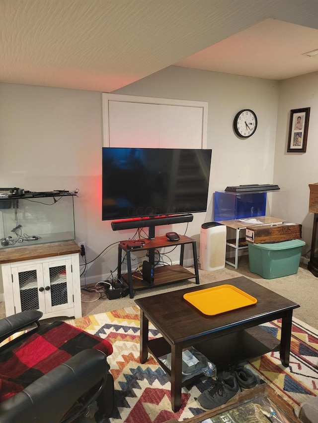 living room featuring light colored carpet