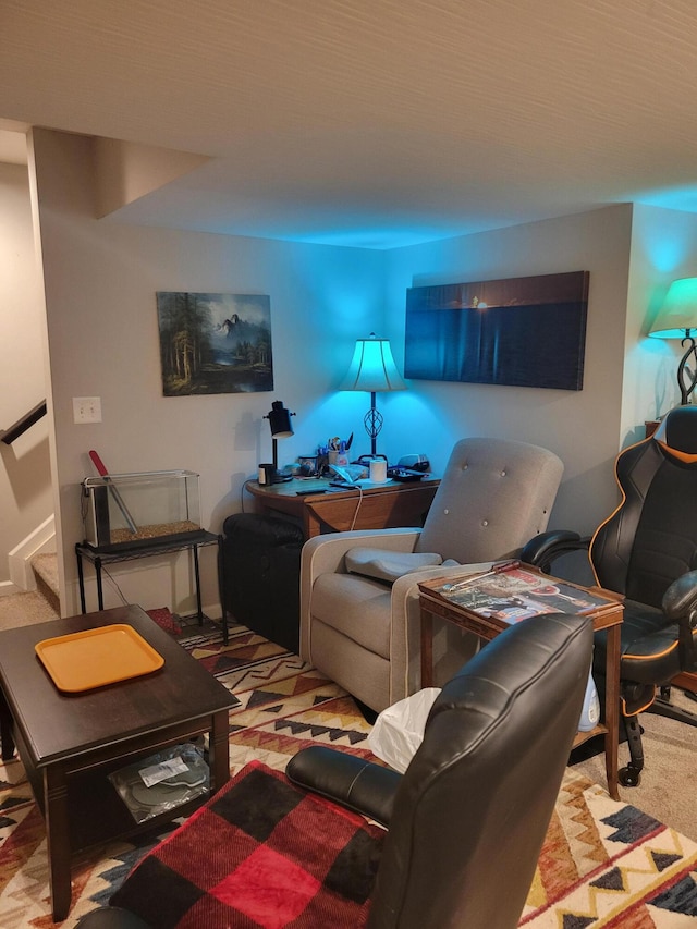 living room featuring light colored carpet