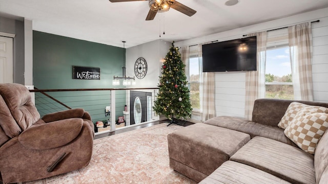 living room featuring ceiling fan