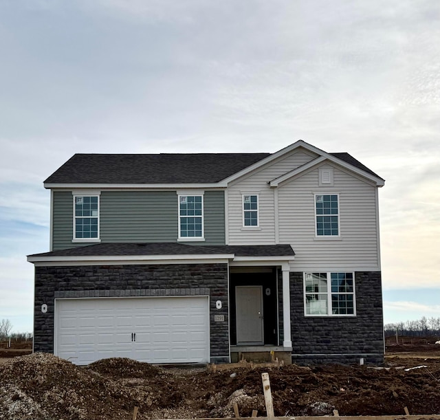 front facade with a garage