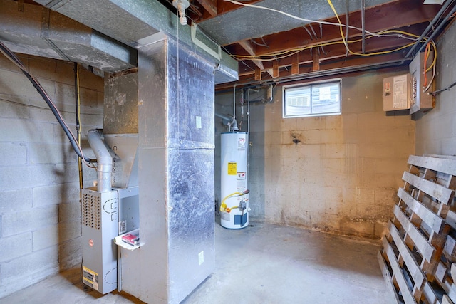 basement with gas water heater