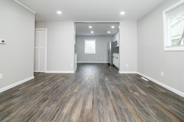 unfurnished living room featuring dark hardwood / wood-style floors