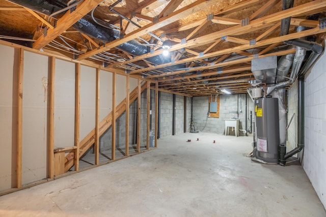 basement featuring gas water heater