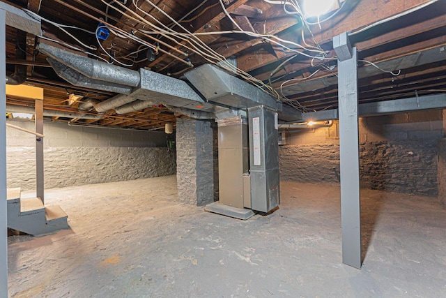 basement with heating unit