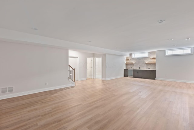 unfurnished living room with light hardwood / wood-style flooring