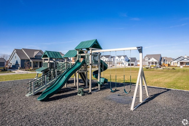 view of jungle gym with a yard