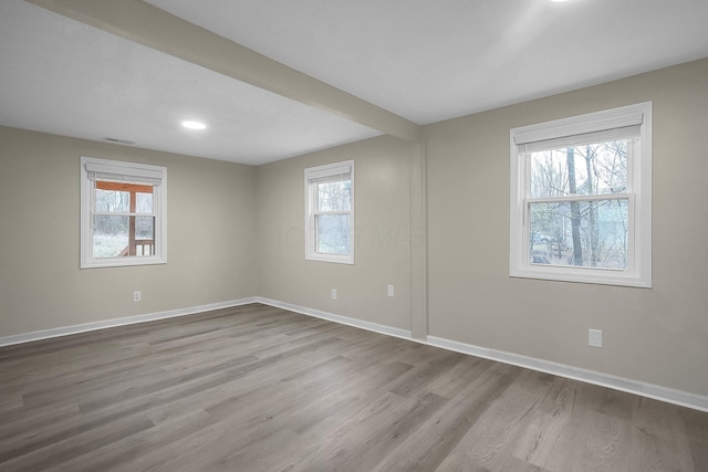 unfurnished room with light hardwood / wood-style flooring and a healthy amount of sunlight