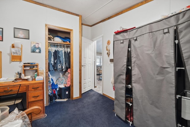 interior space with a closet and ornamental molding