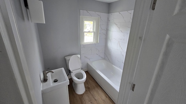 bathroom featuring toilet, vanity, and hardwood / wood-style flooring