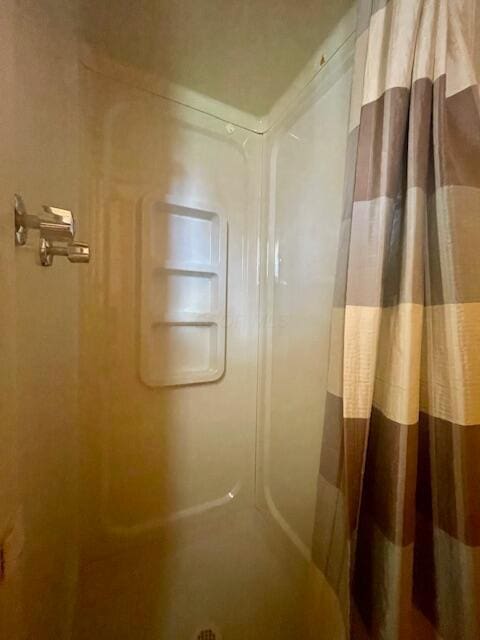 bathroom with curtained shower