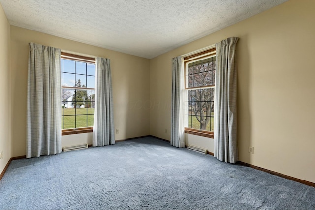 spare room featuring carpet and a textured ceiling