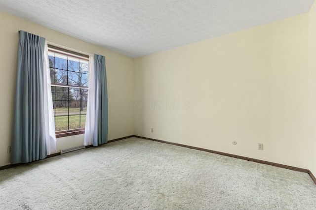 empty room with carpet flooring and a textured ceiling