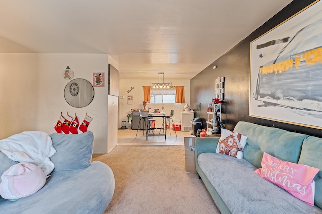 living room featuring light carpet