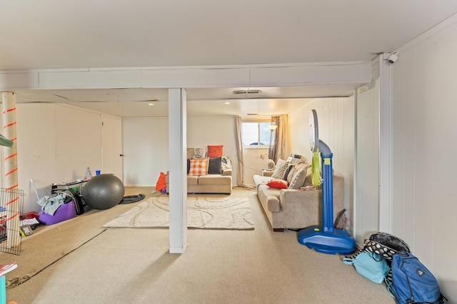 exercise area featuring carpet flooring