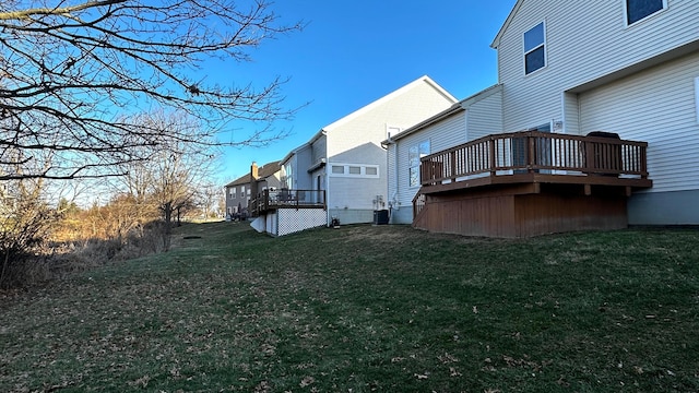 view of yard with a deck and cooling unit