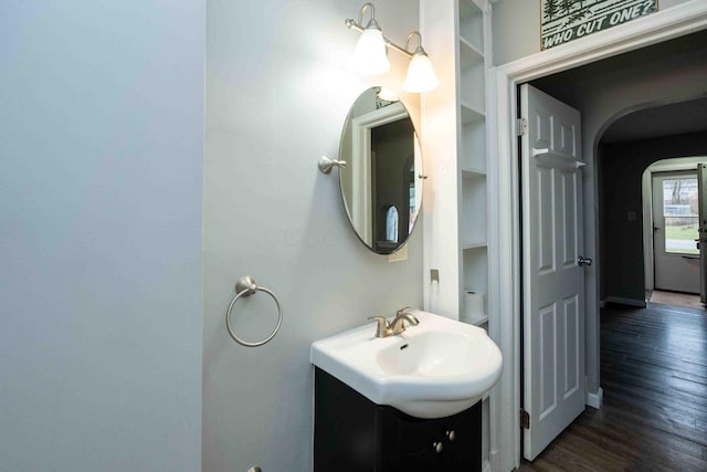 bathroom featuring wood-type flooring and sink