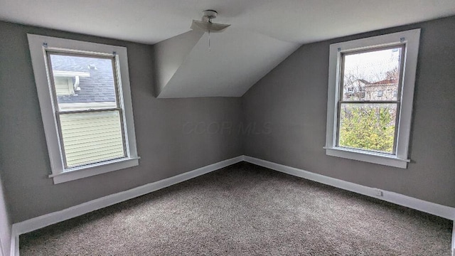 bonus room featuring carpet flooring and vaulted ceiling