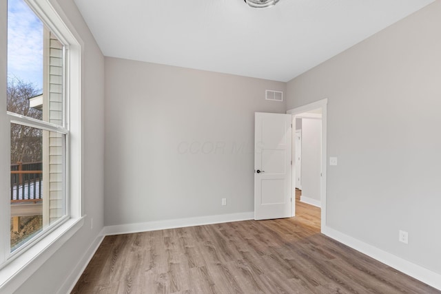 spare room featuring a healthy amount of sunlight and light wood-type flooring