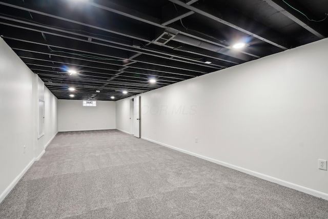 basement featuring carpet