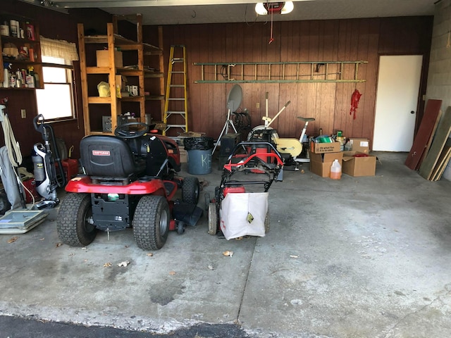 garage with wooden walls