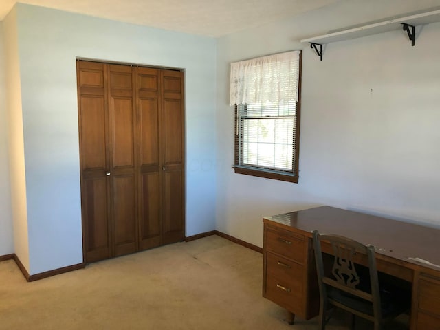 unfurnished office featuring light colored carpet