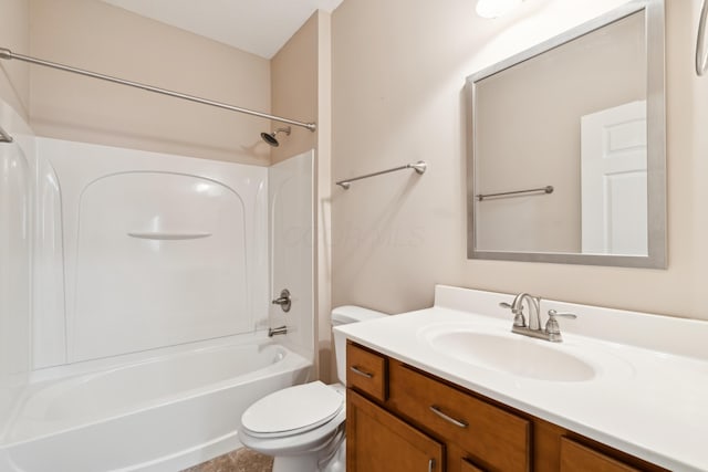 full bathroom featuring vanity, toilet, and shower / washtub combination