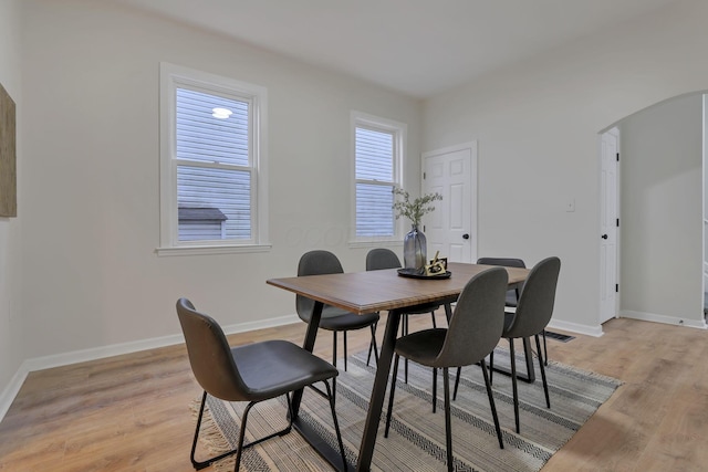 dining area with light hardwood / wood-style flooring