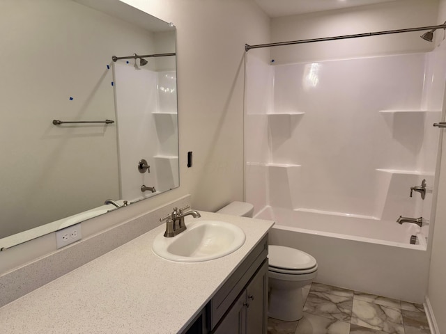 full bathroom featuring vanity, toilet, and shower / bathing tub combination