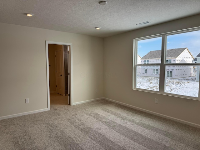 carpeted empty room featuring a wealth of natural light and a textured ceiling