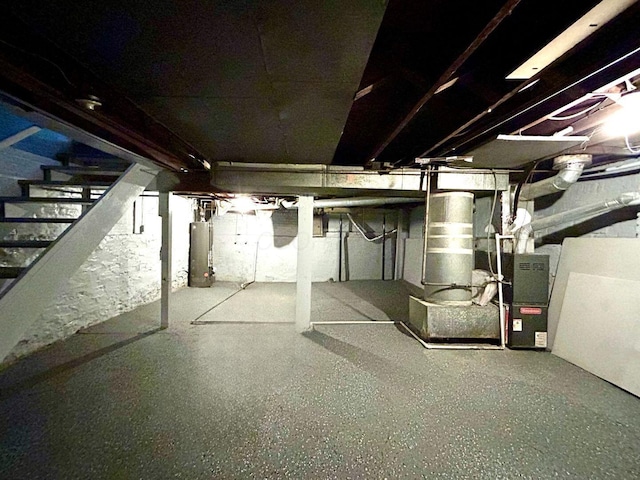 basement featuring gas water heater